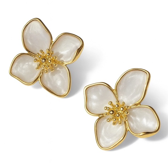 Zara Jewelry - Gold and Cream Floral Earrings